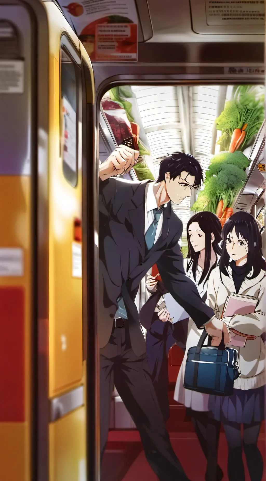 ai character: Cramped train background