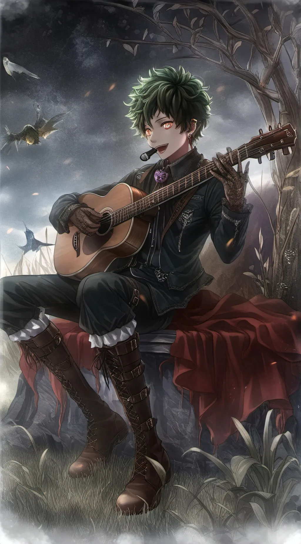 ai character: deku singing  background