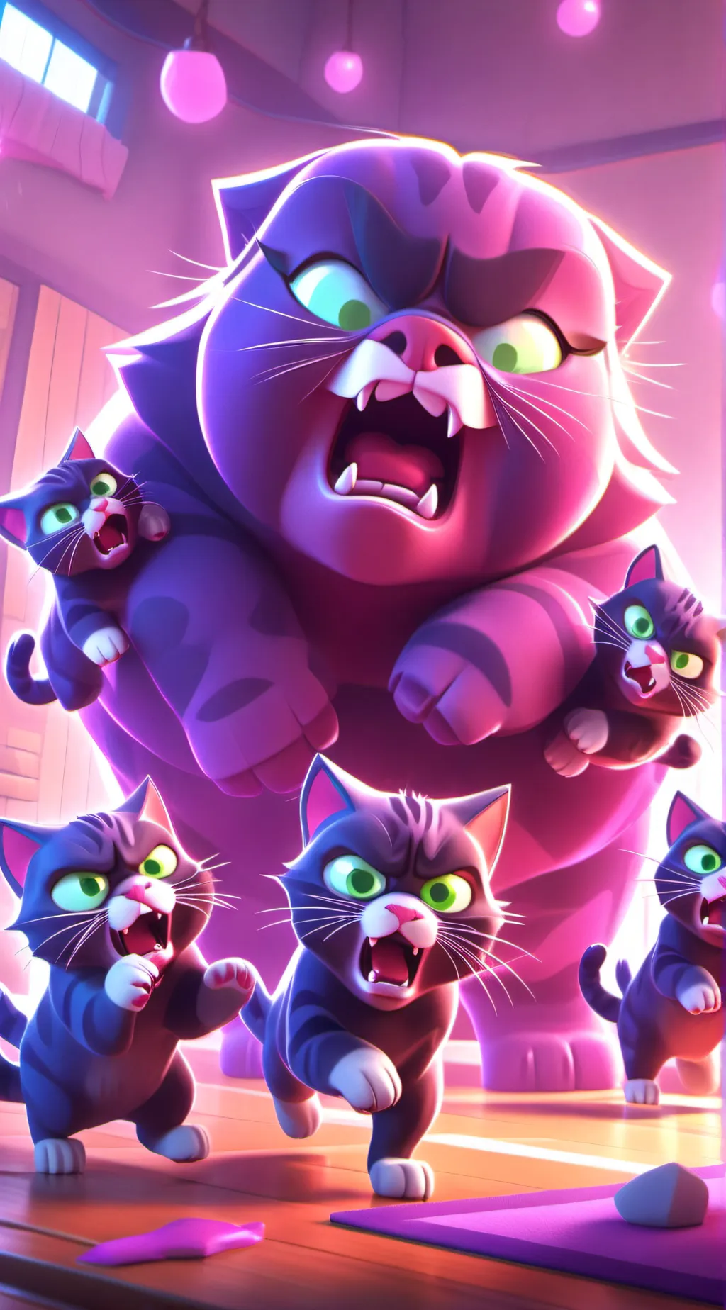 ai character: mama cat & kits background