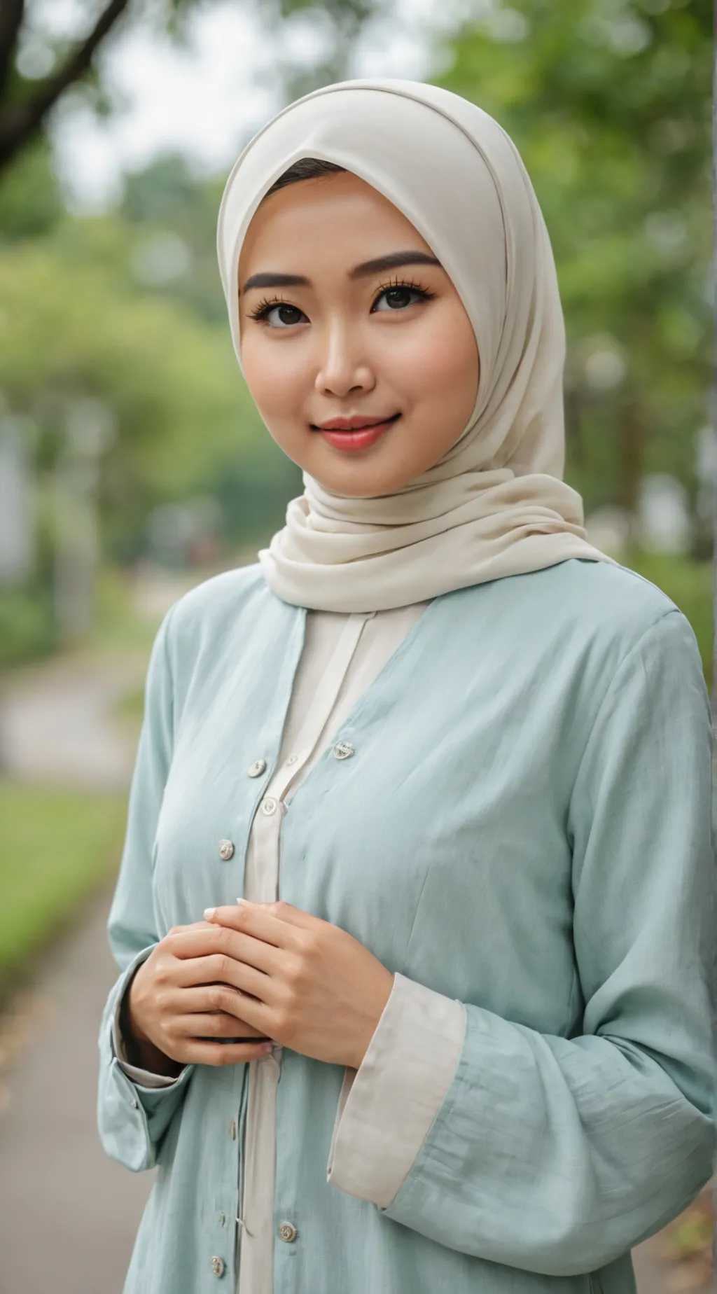 ai character: cikgu Ayu background