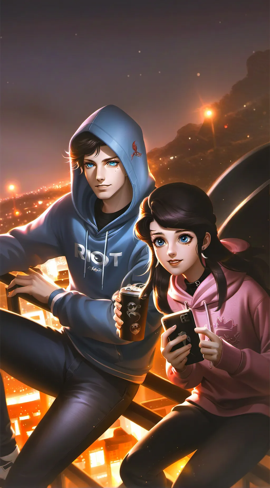 ai character: BF and GF fire background