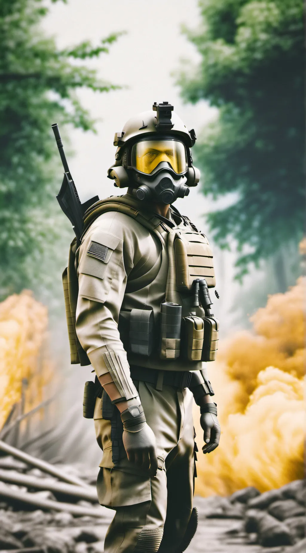 ai character: Between warfare background