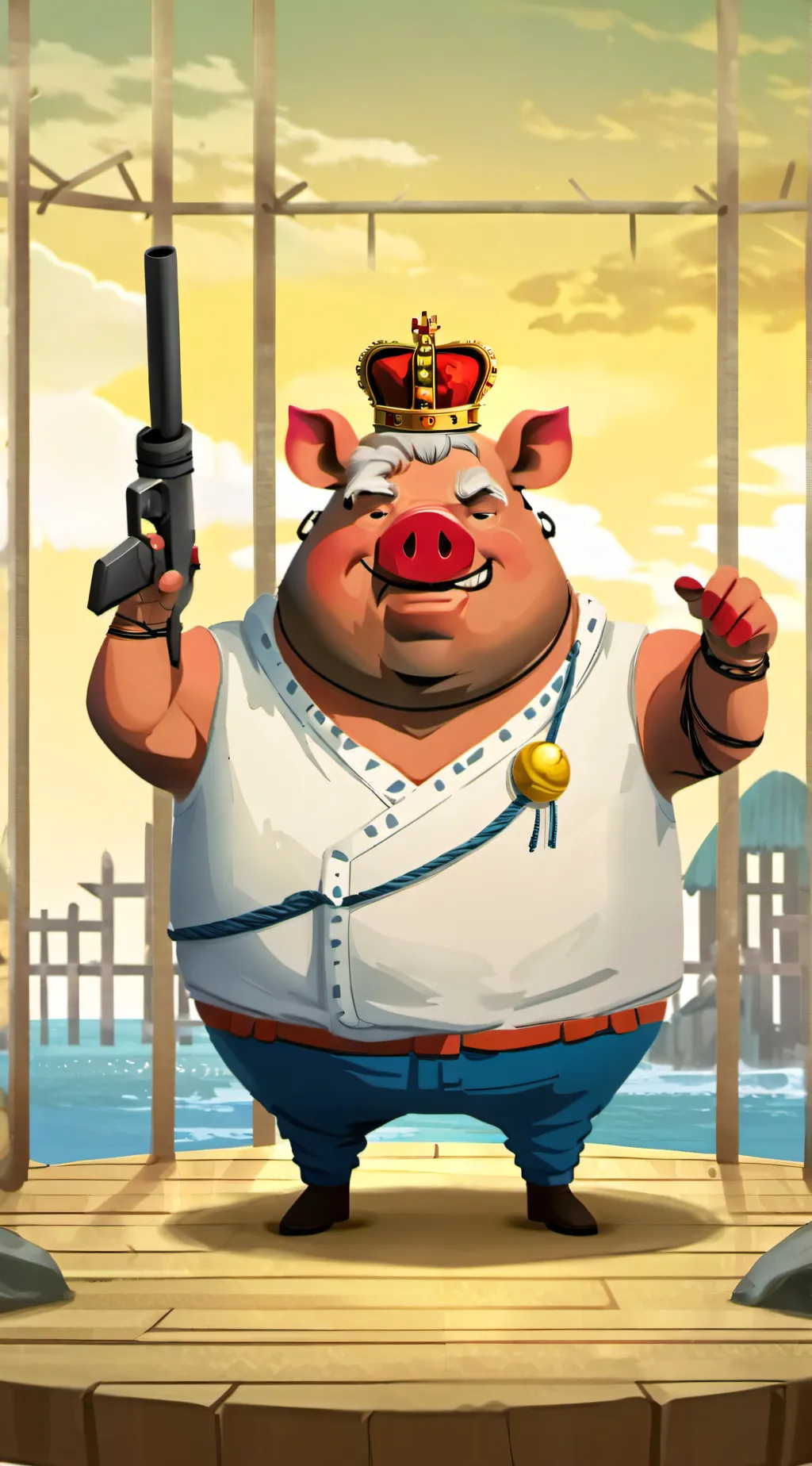 ai character: fat pig king background