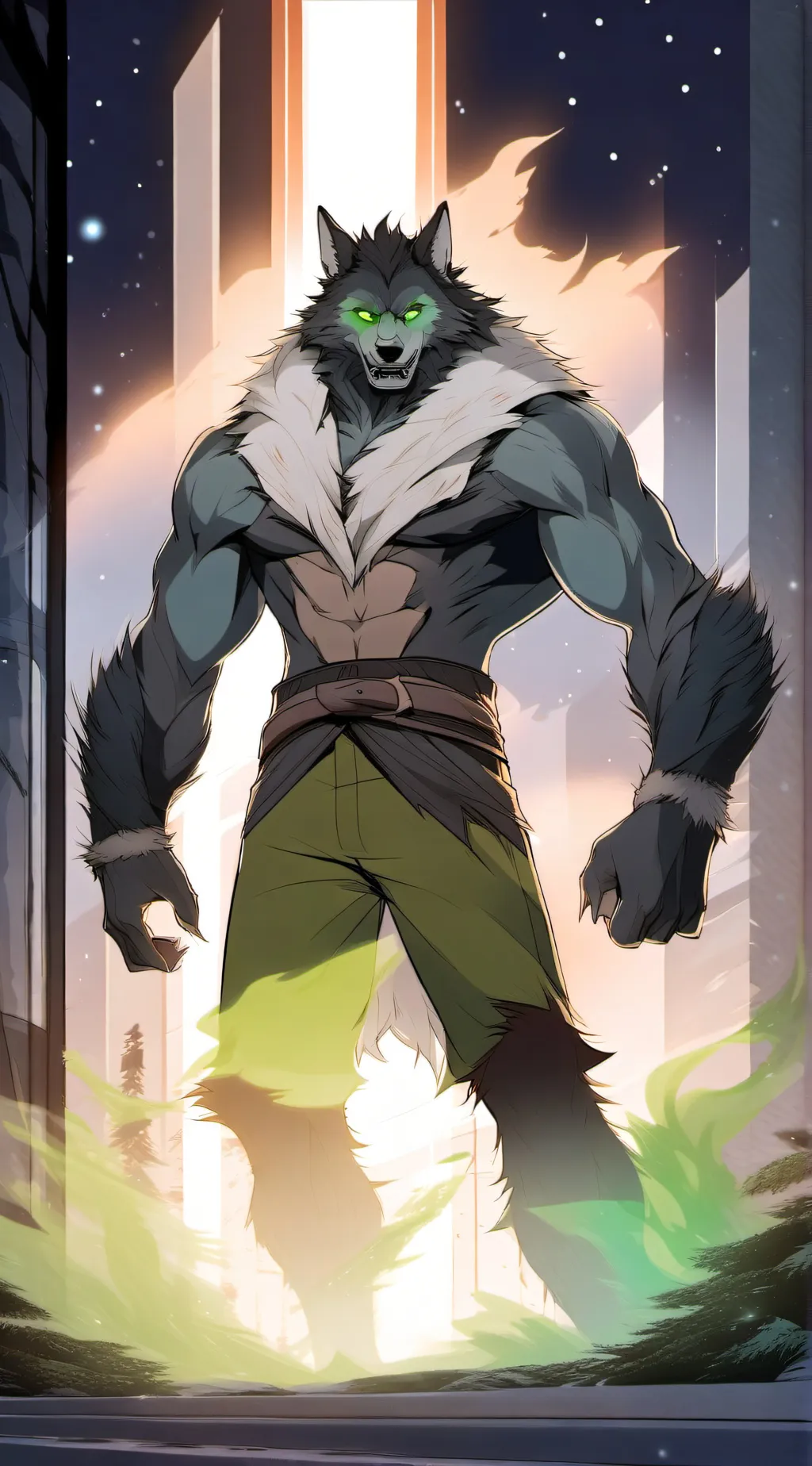 ai character: WEREWOLF+MG VIRUS background