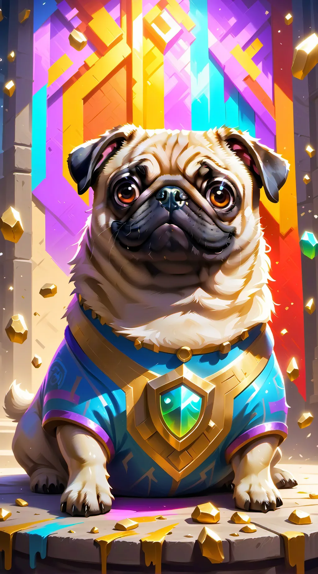 ai character: perrito pug rey background