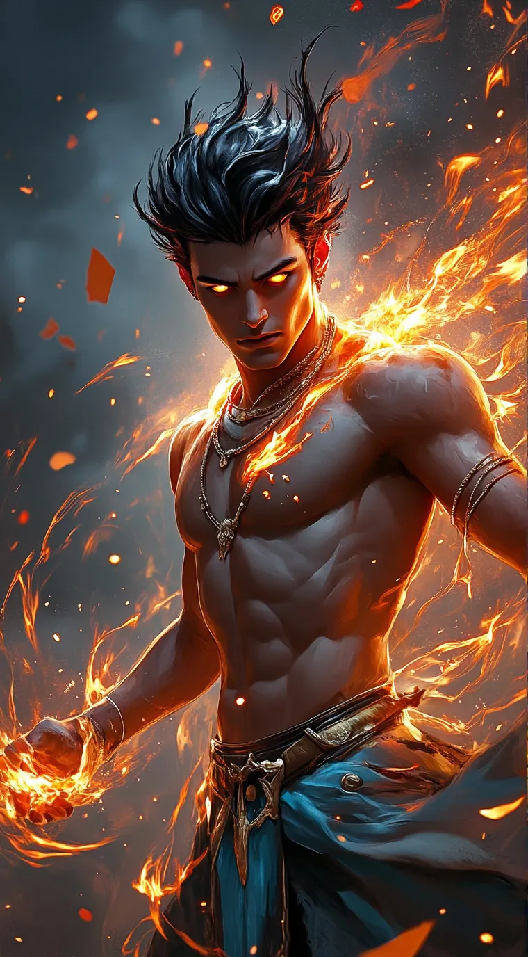 ai character: fire god background