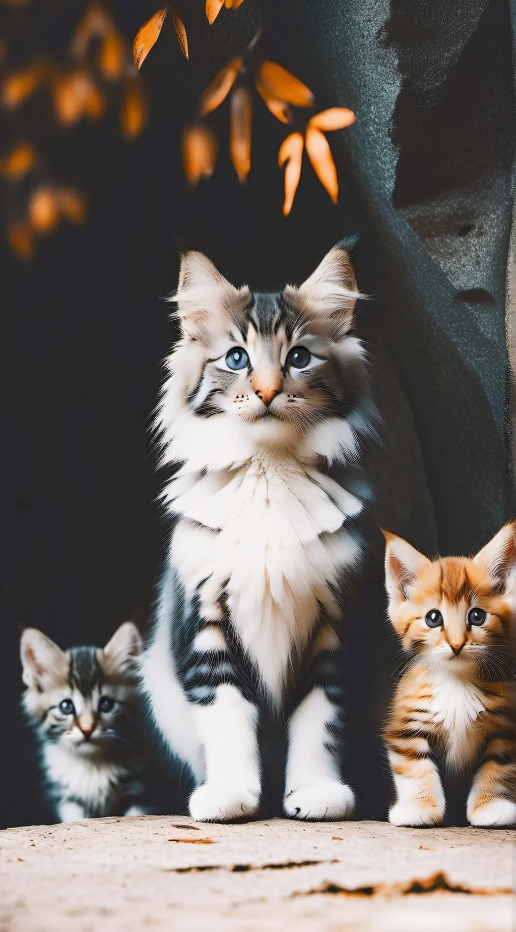 ai character: Mama n baby kitten background