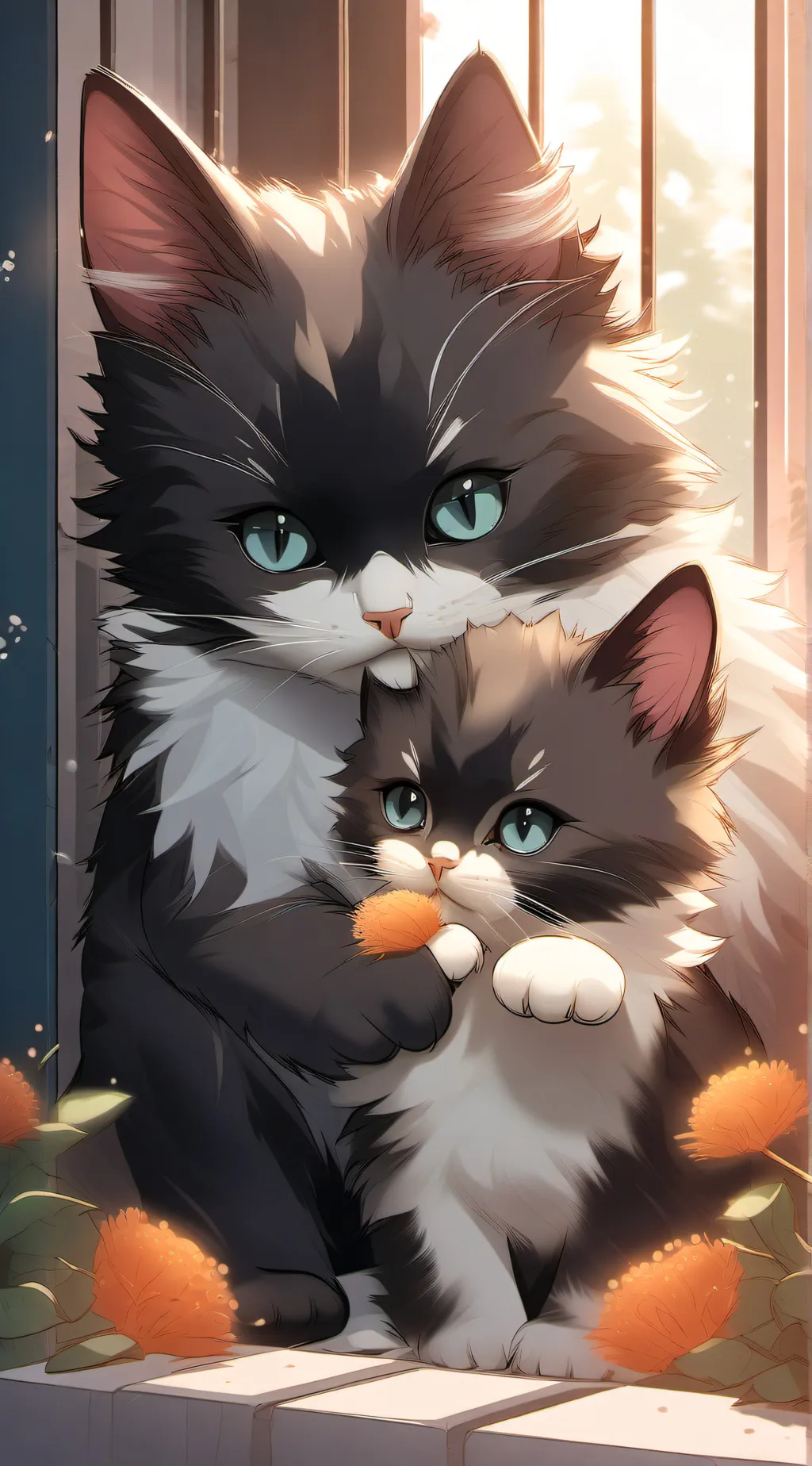 ai character: mum  cat eats baby background