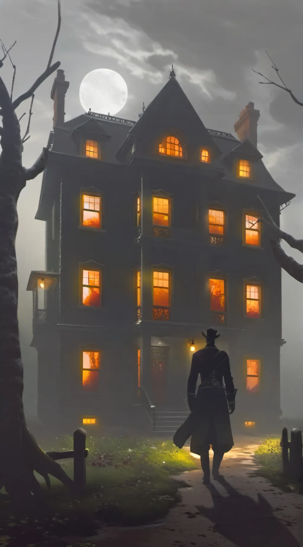 ai character: Haunted house  background