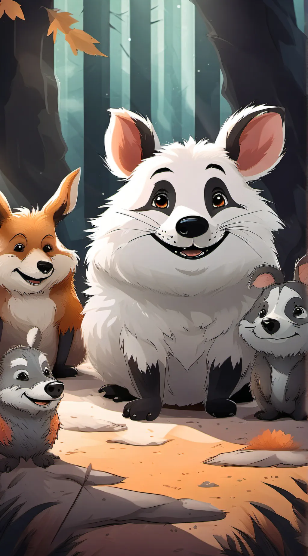 ai character: smiling critters background