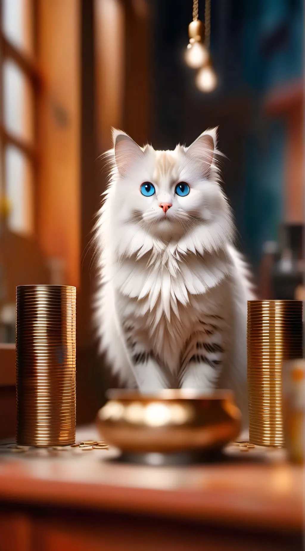 ai character: White cat ￼ background