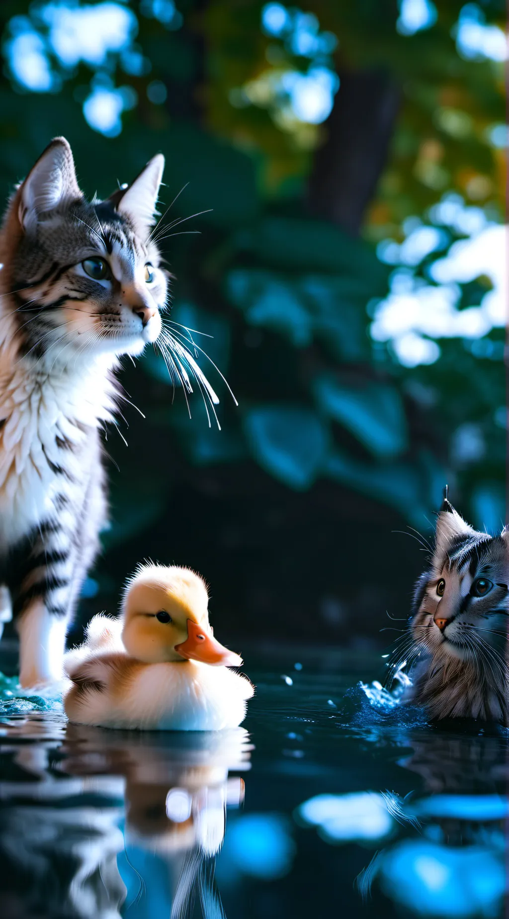 ai character: Cat and ducks war! background