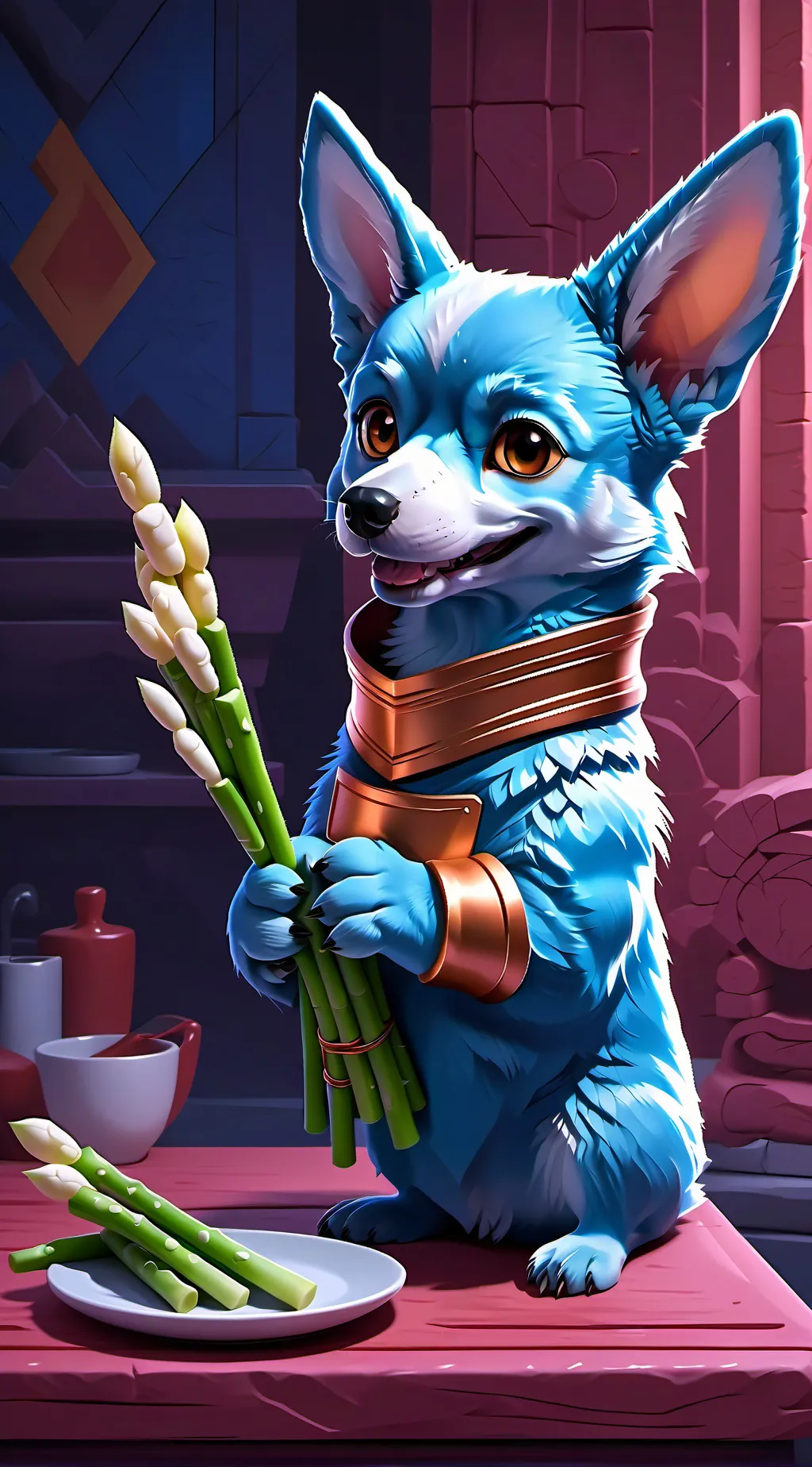 ai character: bluey et l'asperge background
