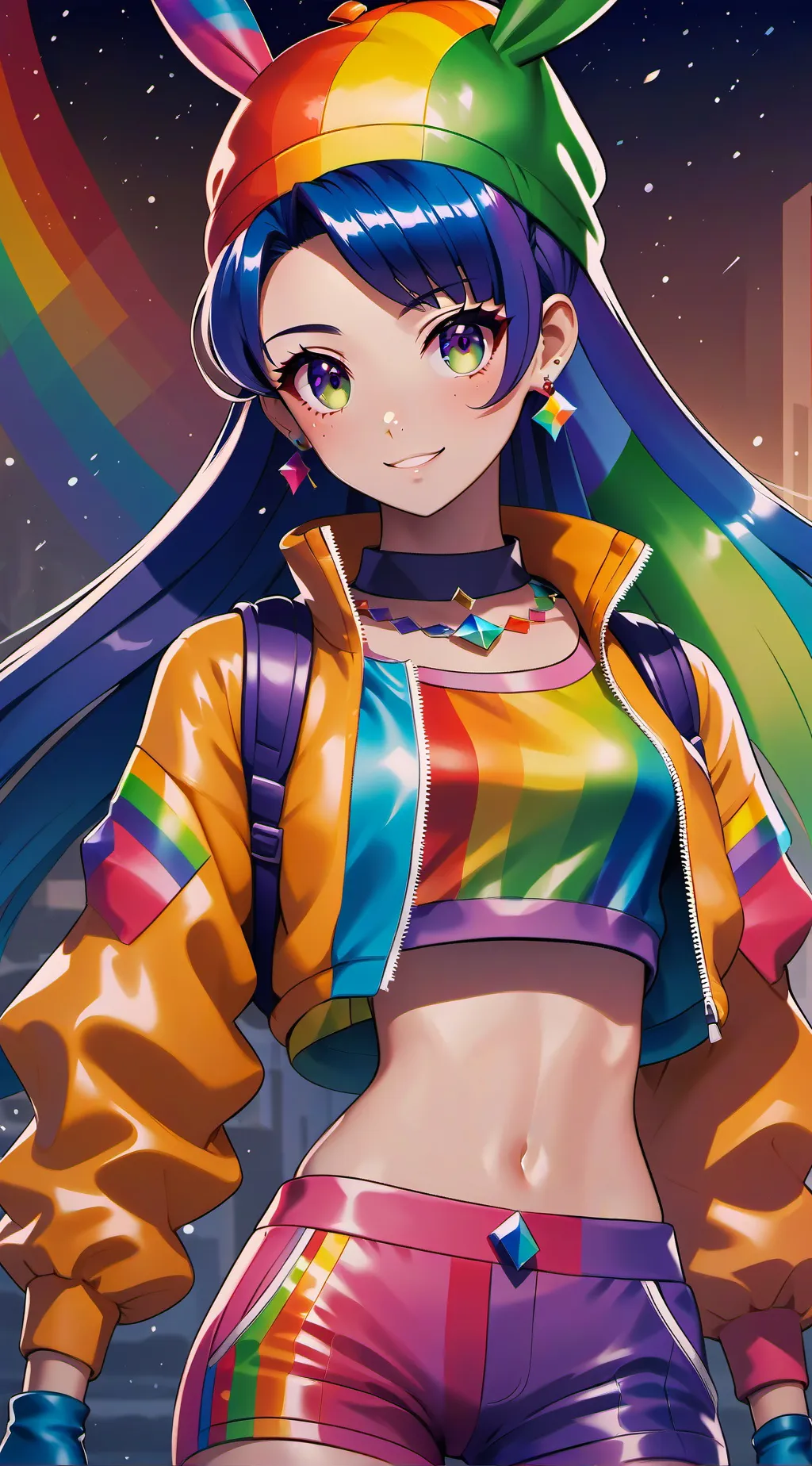 ai character: Rainbow background