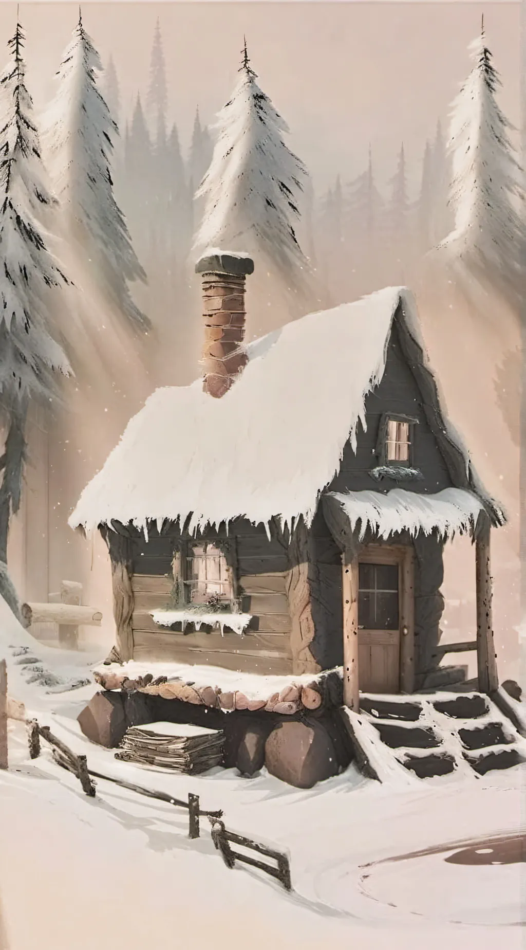 ai character: gravity falls snow background