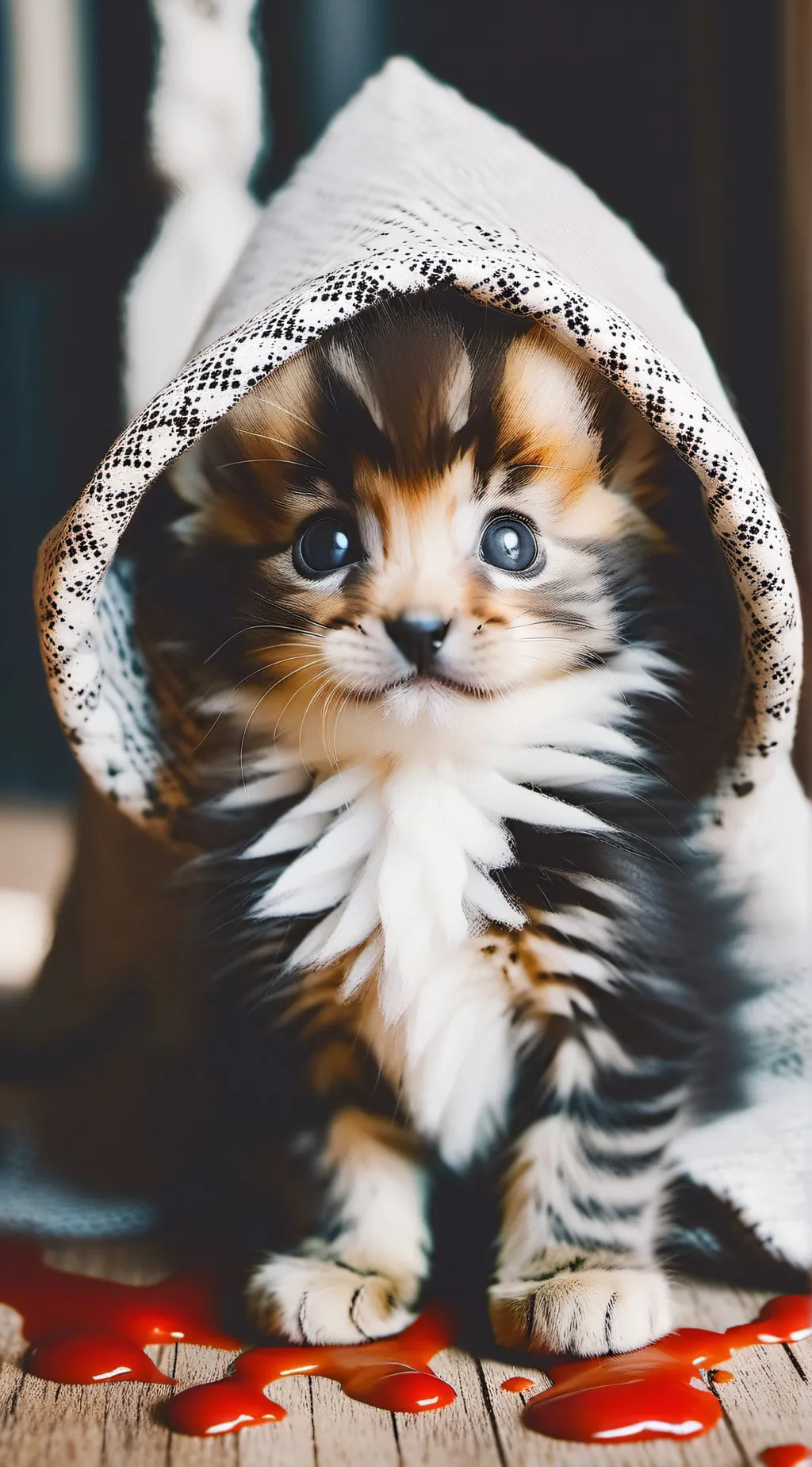 ai character: newborn kitten  background