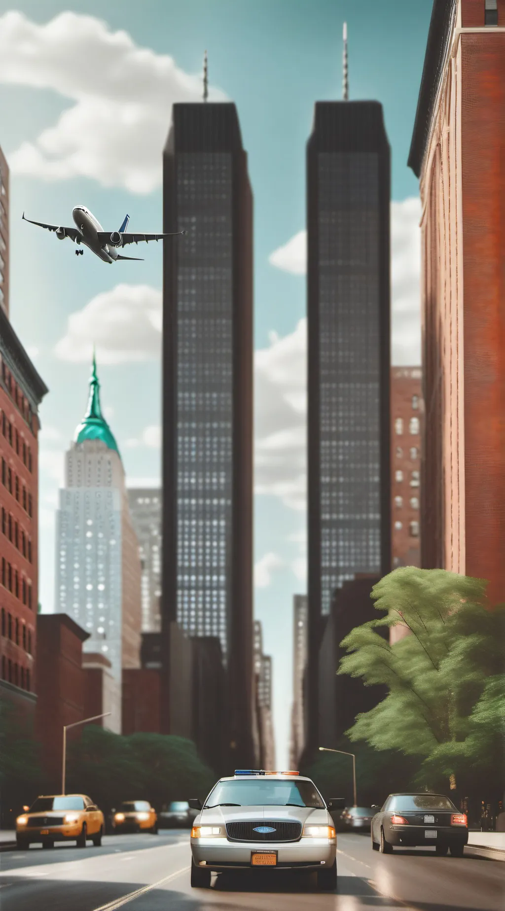 ai character: WTC,  NYC 9/11 background