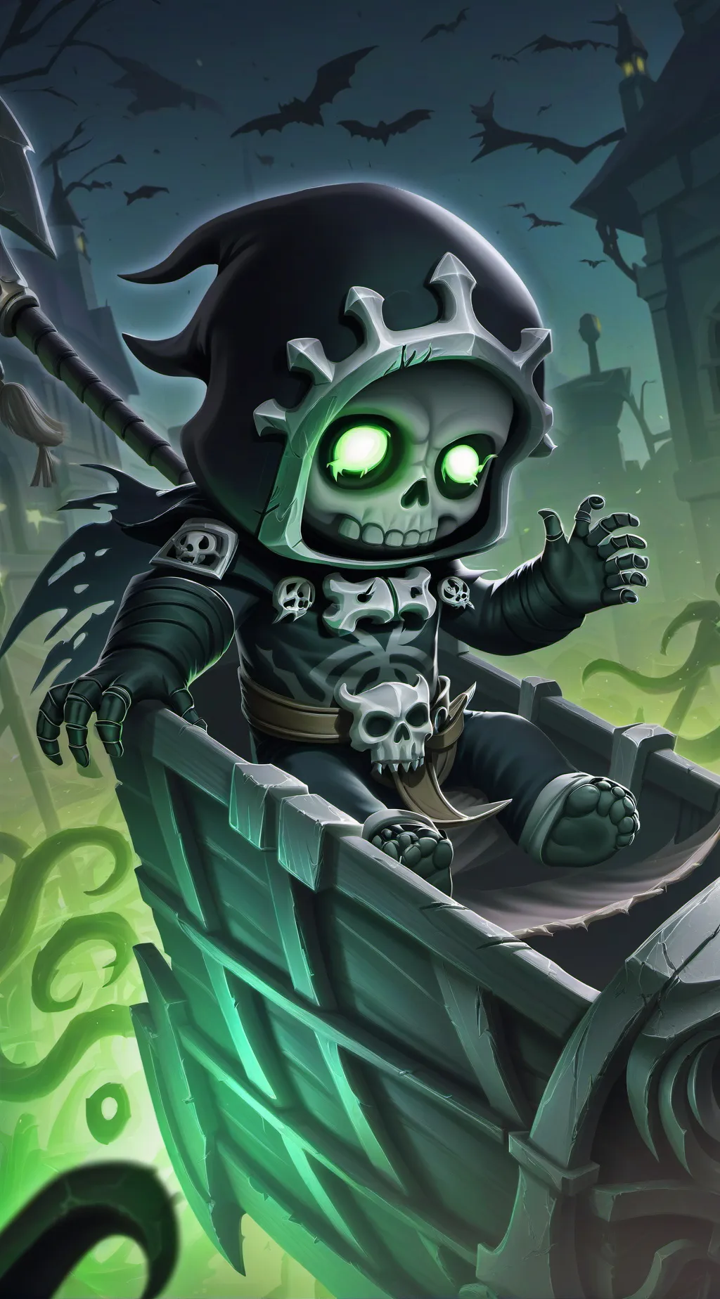 ai character: Grim reaper baby background
