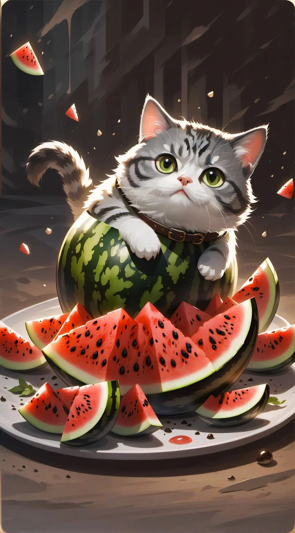 ai character: watermelon cat background