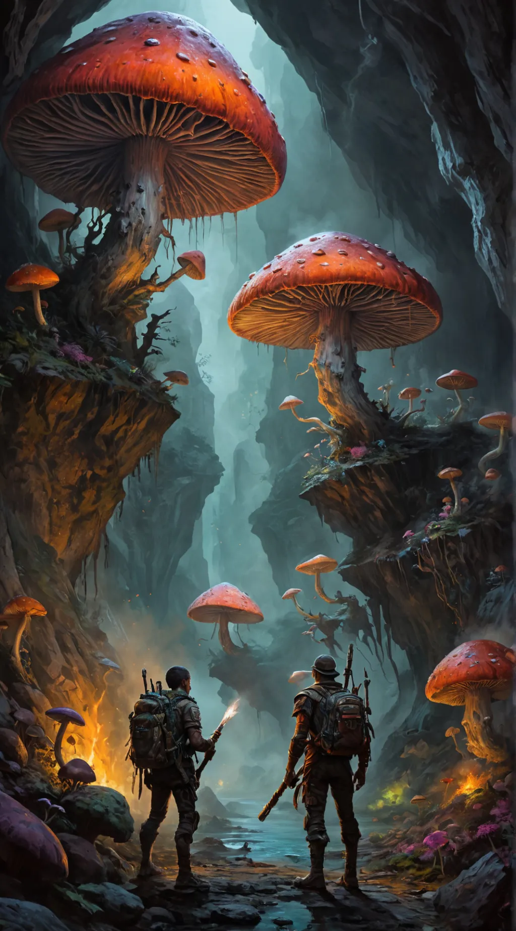 ai character: Myconoid cave background