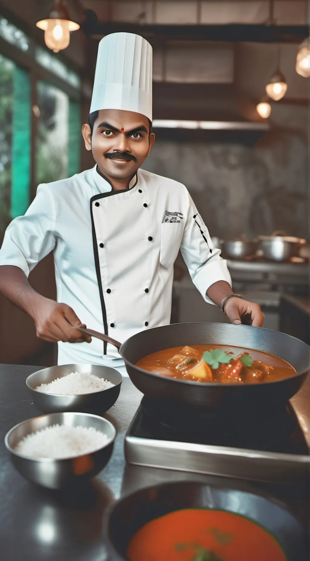 ai character: CURRY MAN background