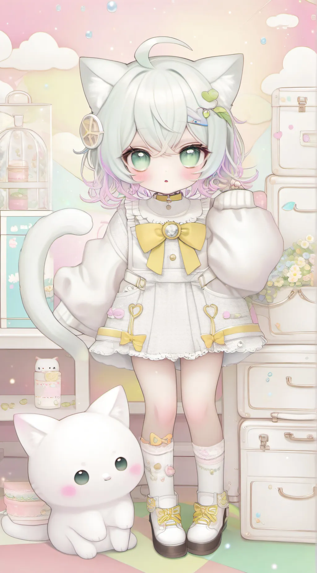 ai character: Cute neko  background