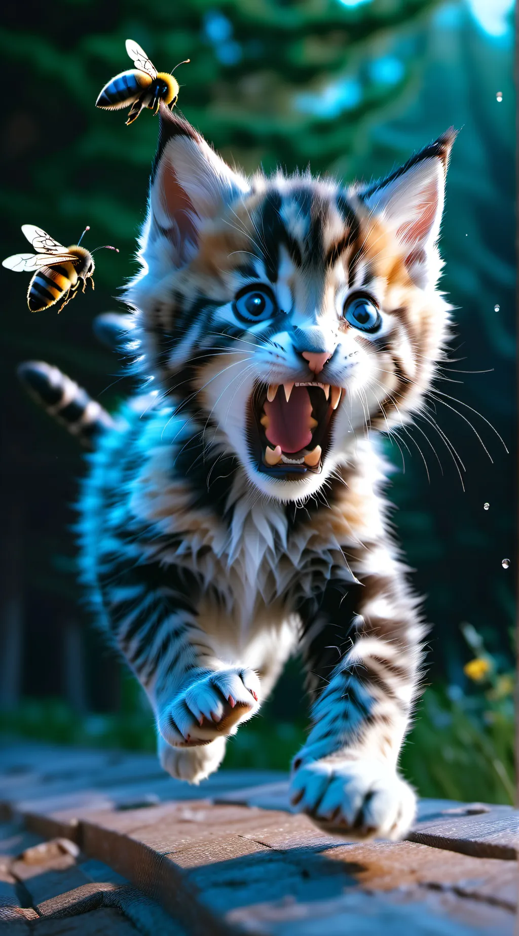 ai character: Cat stung by bee background