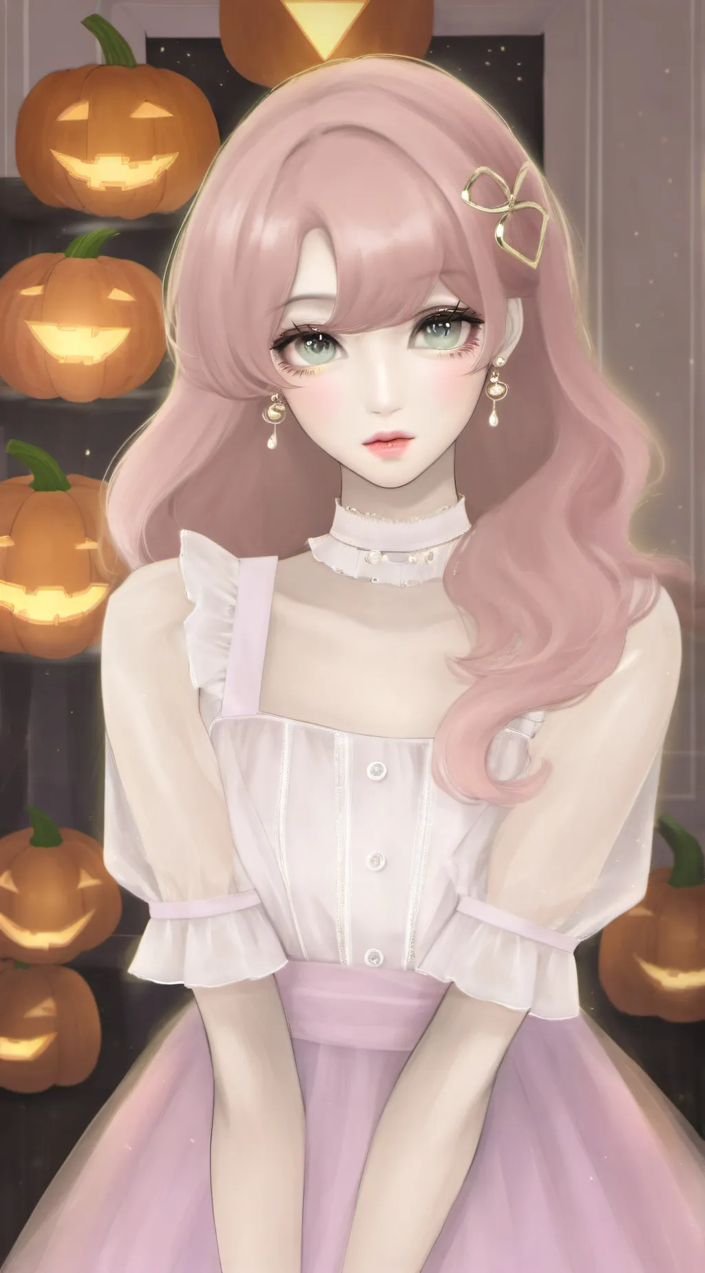 ai character: H dress to glisten background