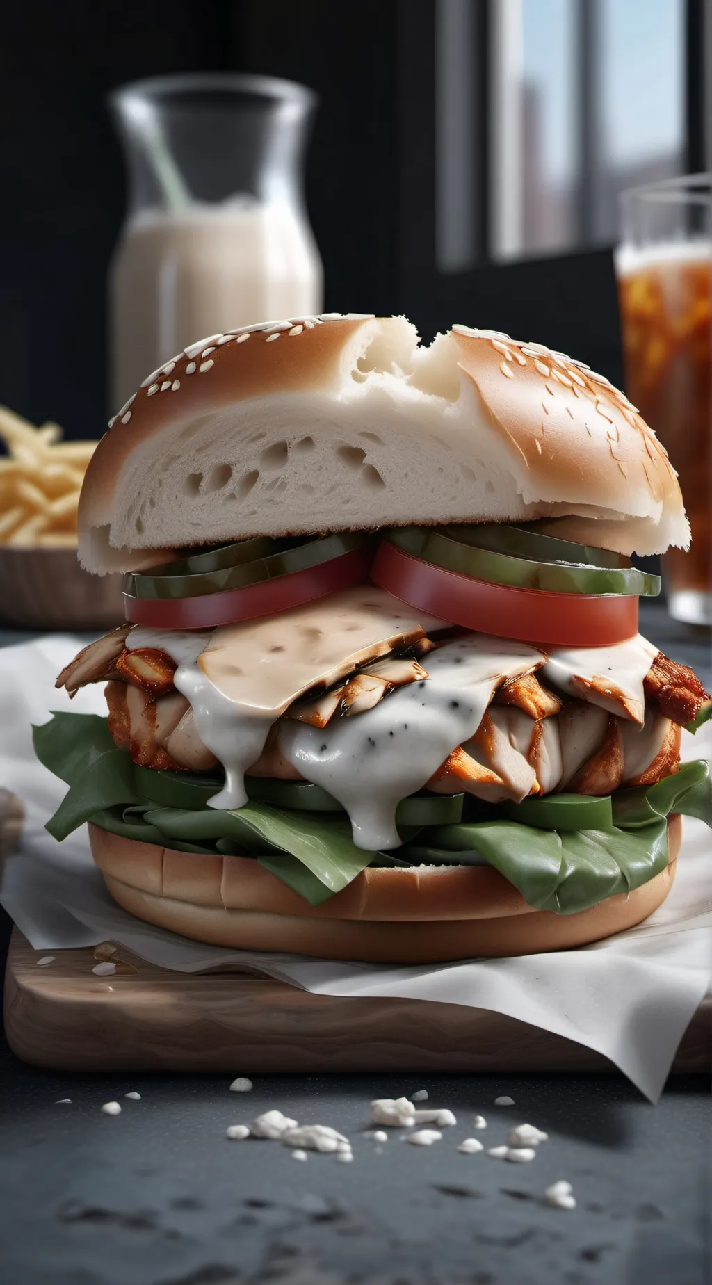 ai character: Chicken sandwich😋 background