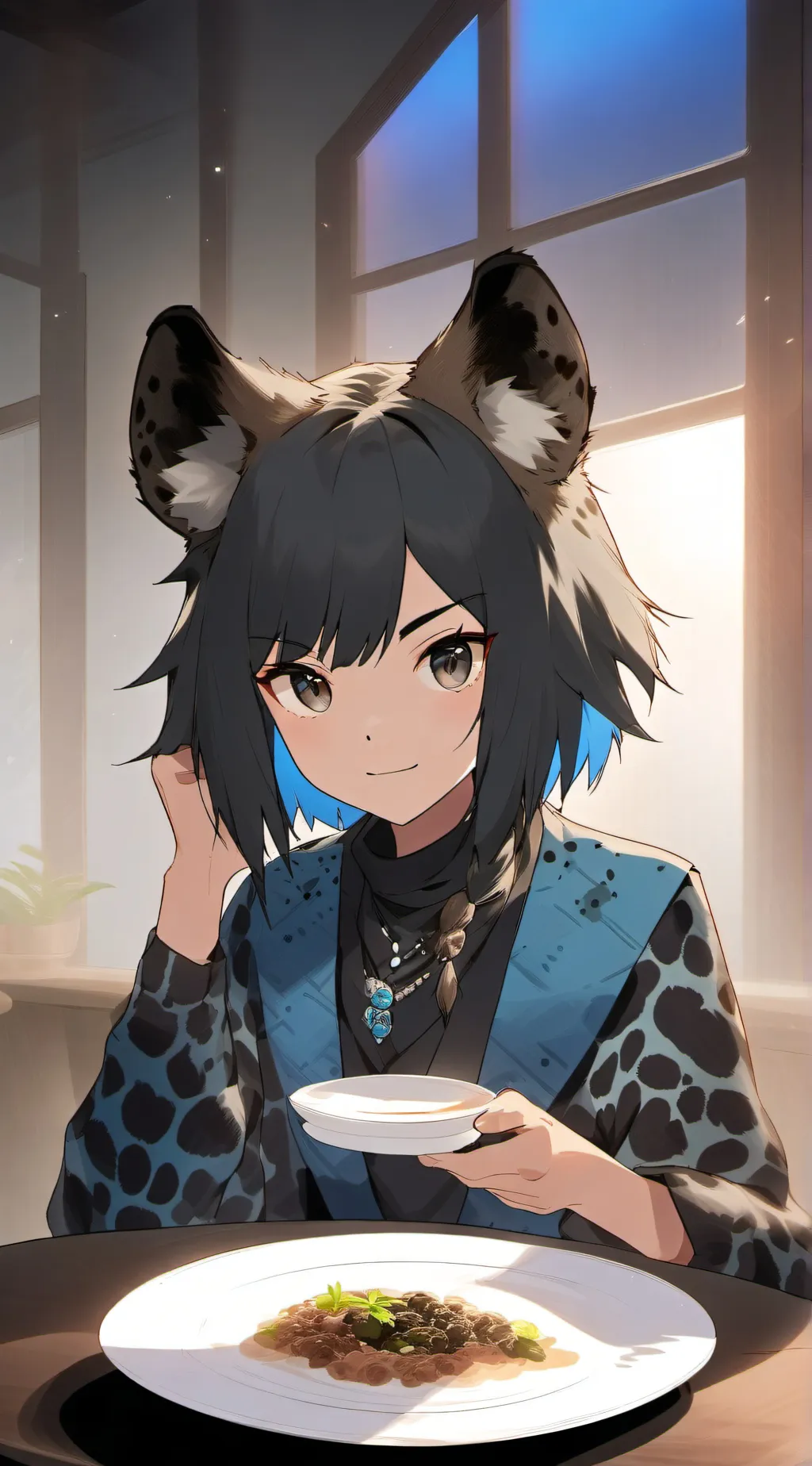 ai character: Blue-Shade Hyena Spirit background