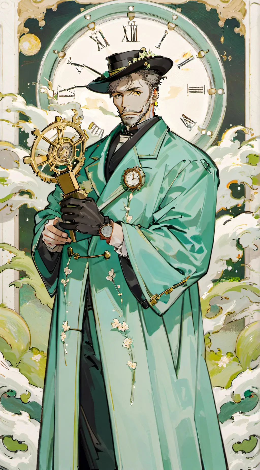 ai character: titan clock man  background