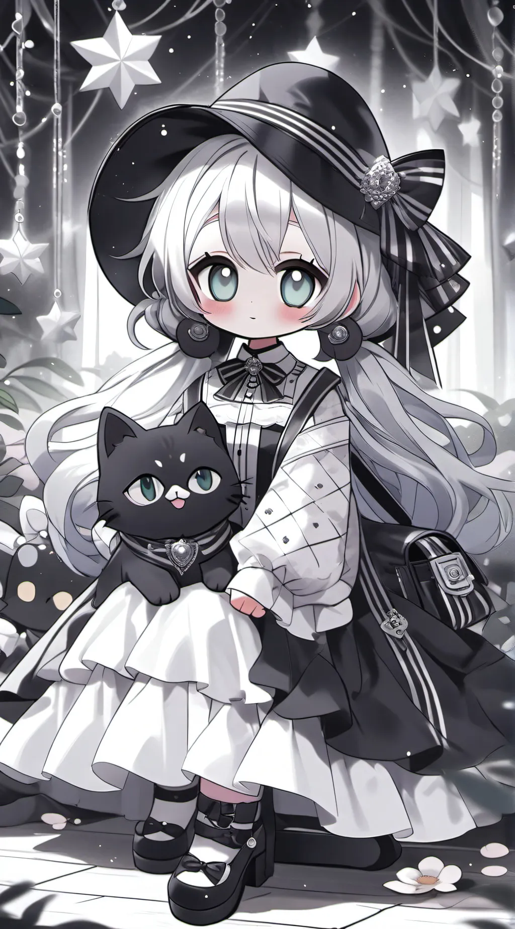 ai character: Girl with a cat. background