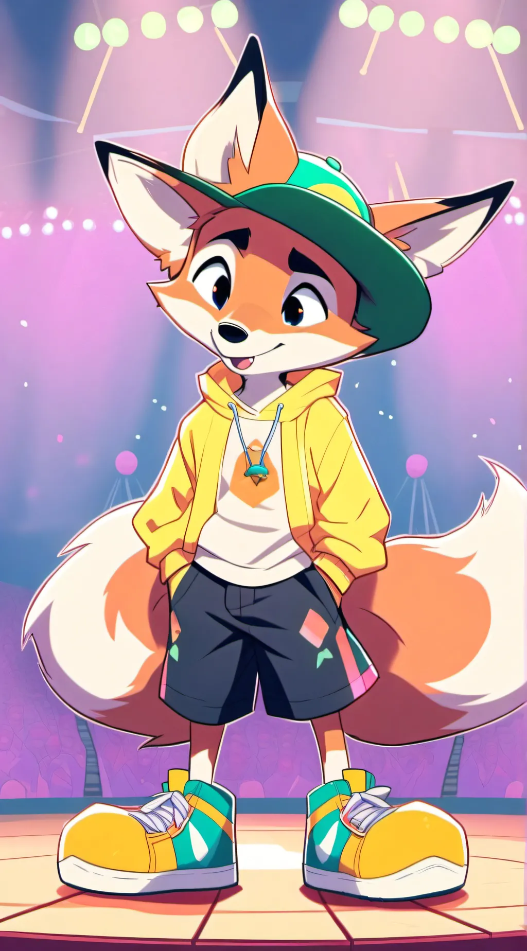 ai character: cartoon fox  background