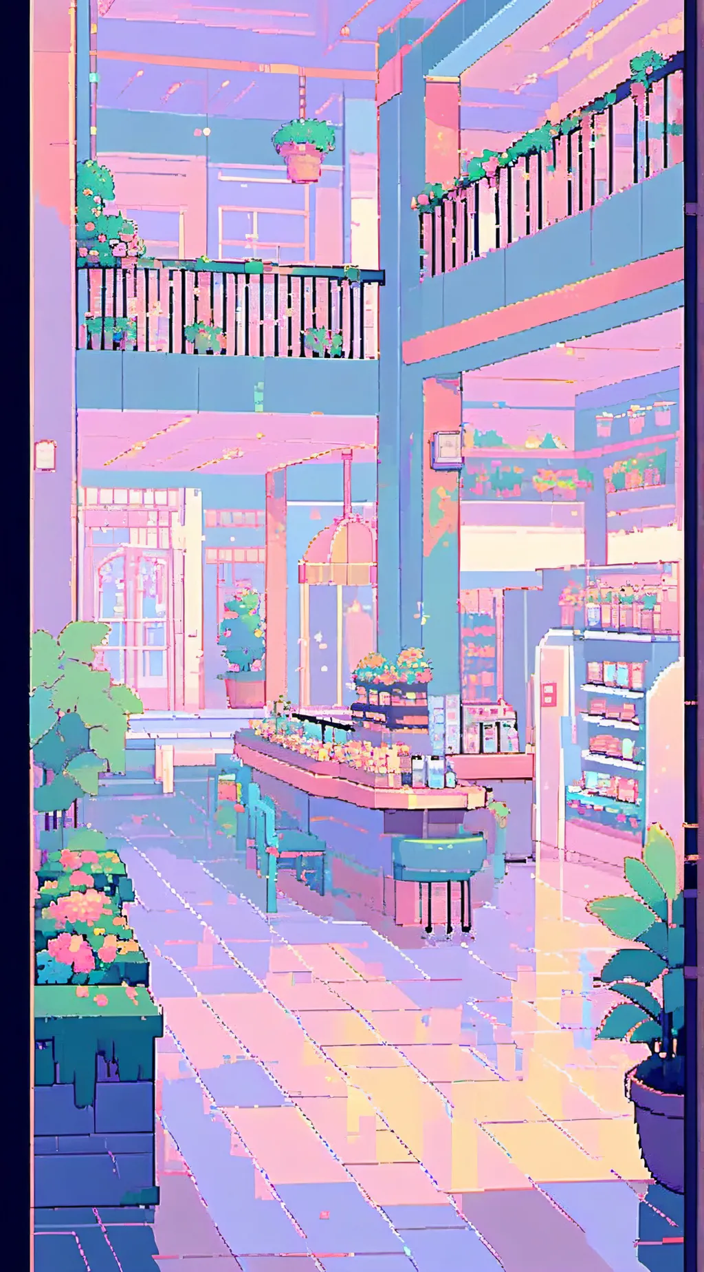 ai character: MHA shopping mall background