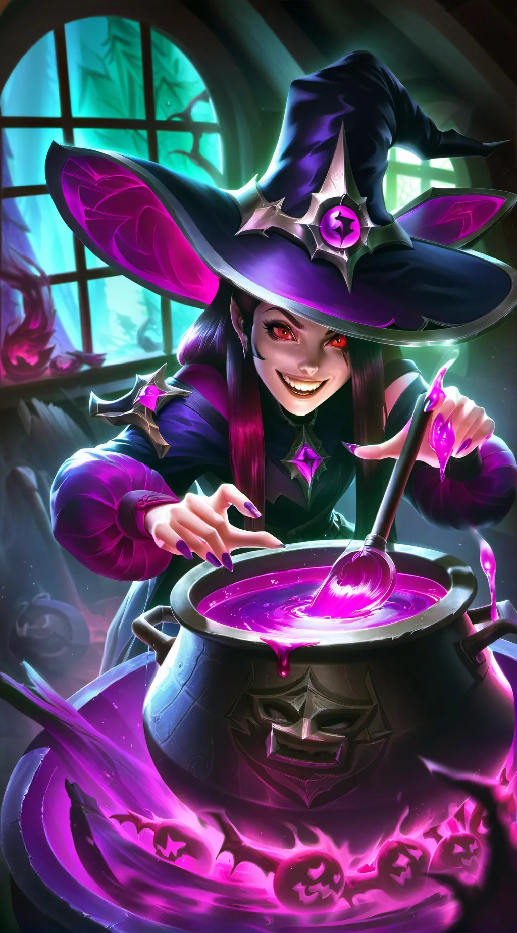 ai character: Hungry witch  background