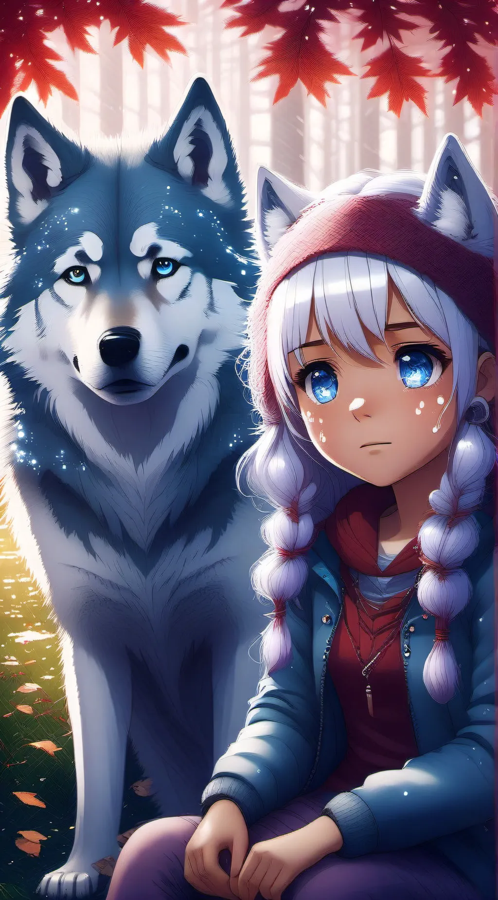 ai character: were wolf snow sad background
