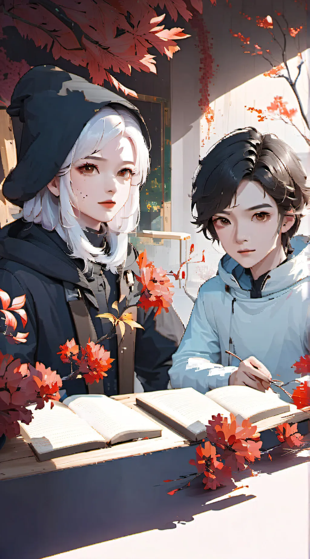 ai character: mia and Lucas  background