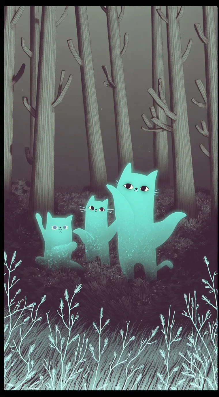 ai character: 5 ghost cat girls  background