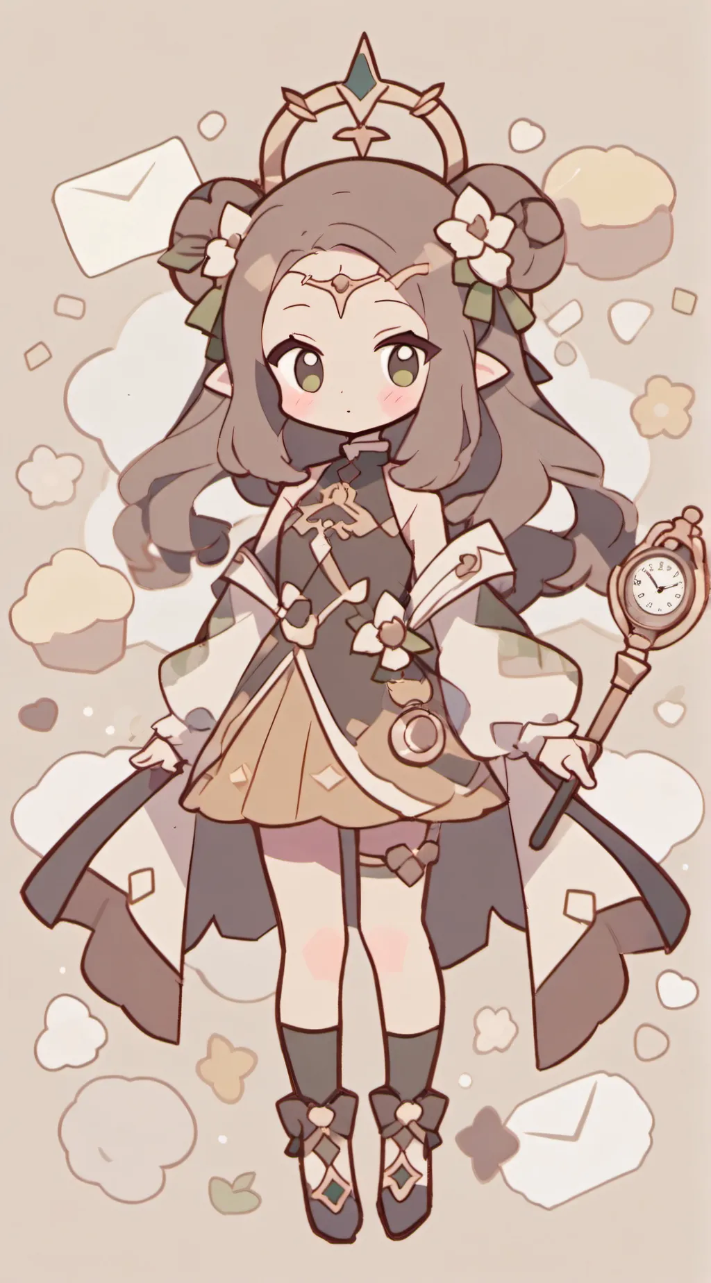 ai character: titan clock woman  background