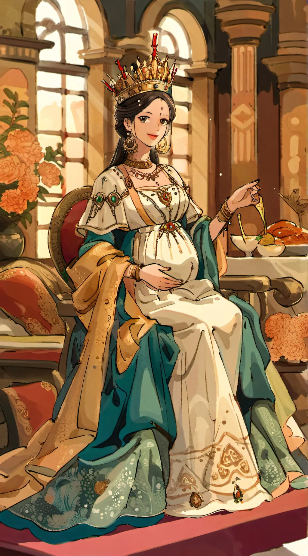 ai character: Queen of pregnancy background
