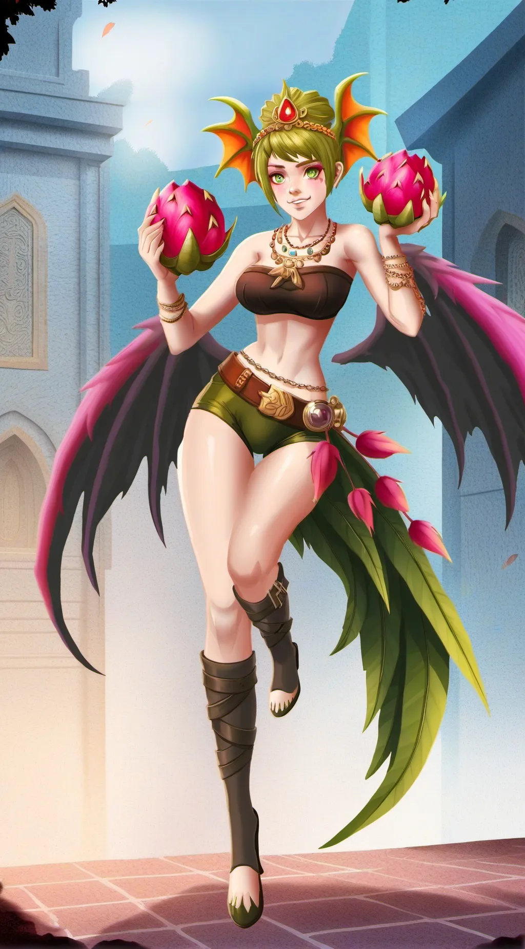 ai character: dragon fruit woman background