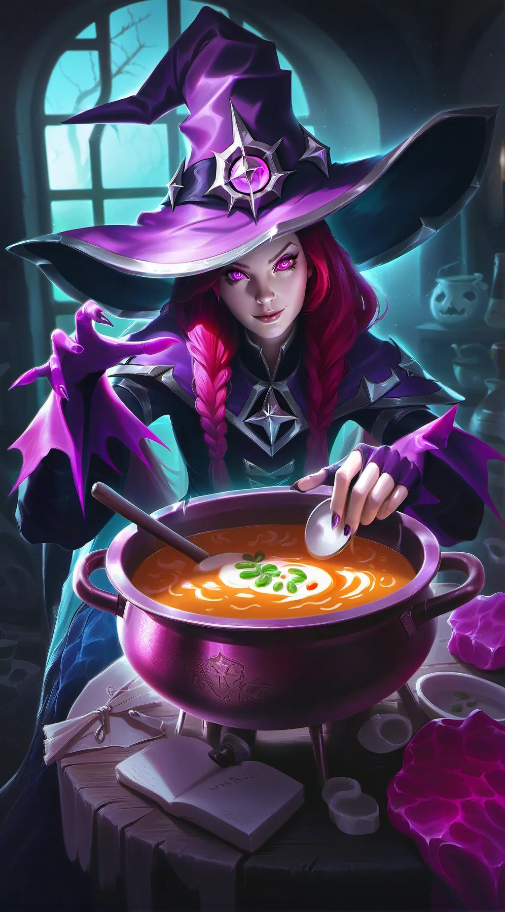 ai character: Hungry witch background