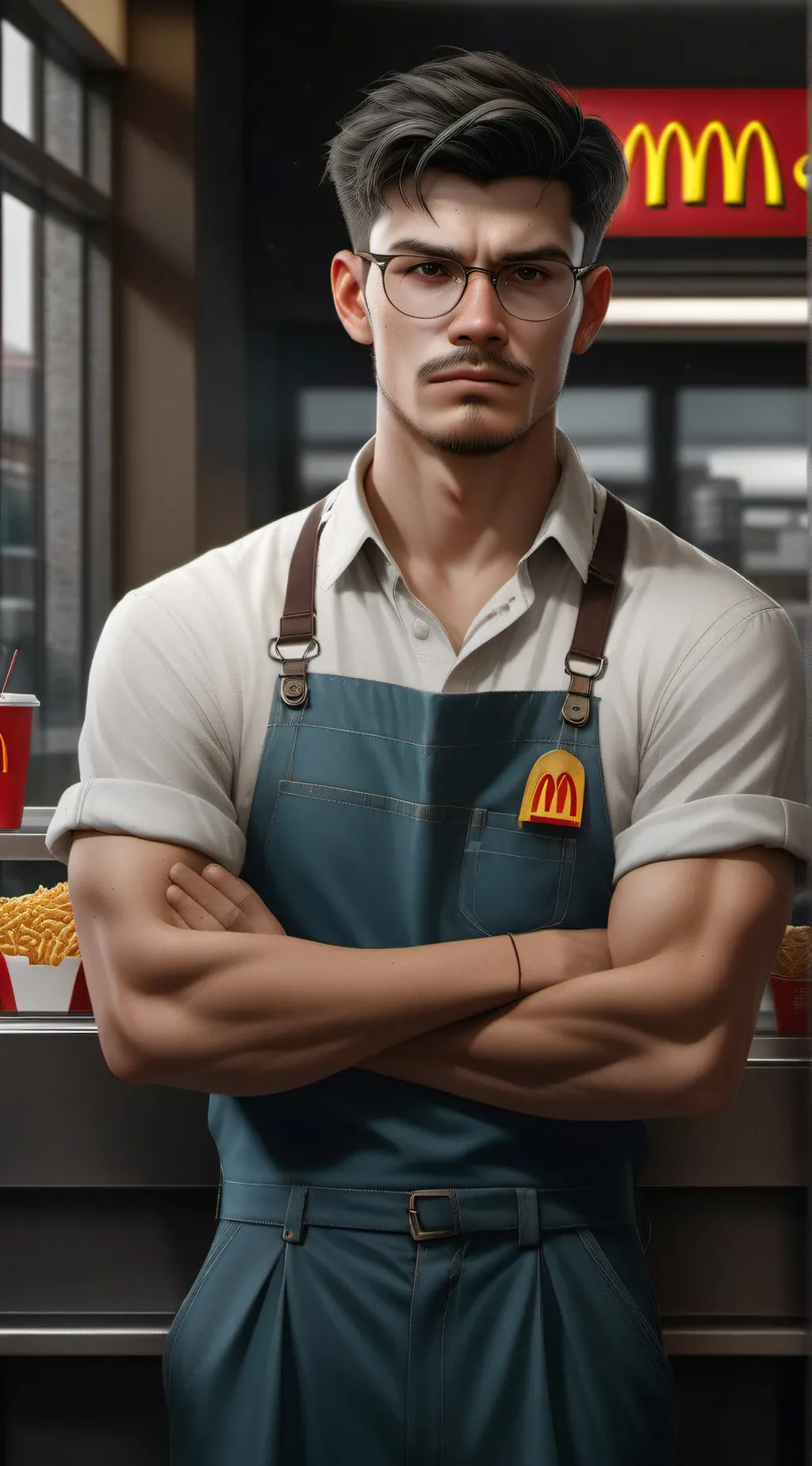 ai character: McDonald's worker background