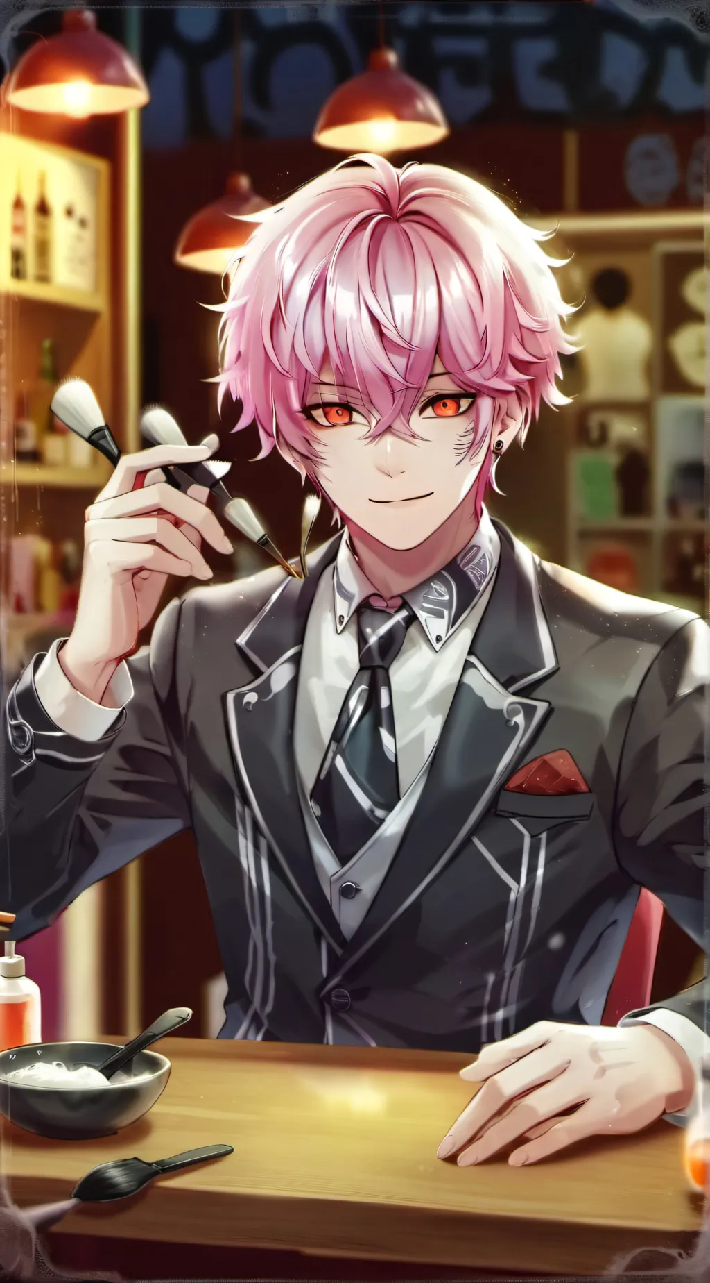 ai character: JJK Barbershop background