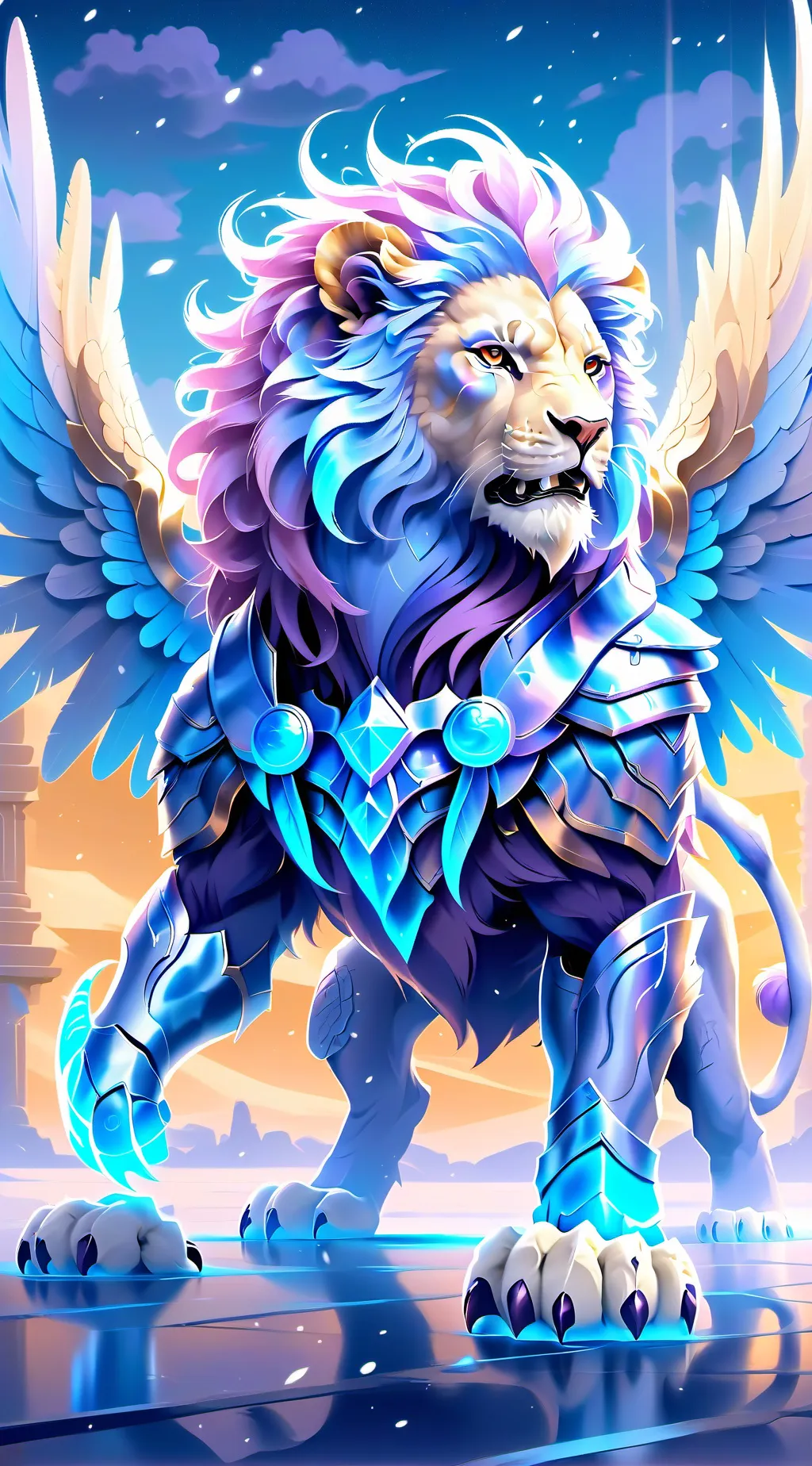 ai character: Blue feather background