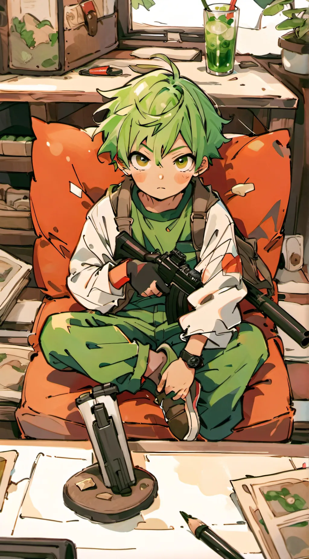 ai character: Peashooter.  background