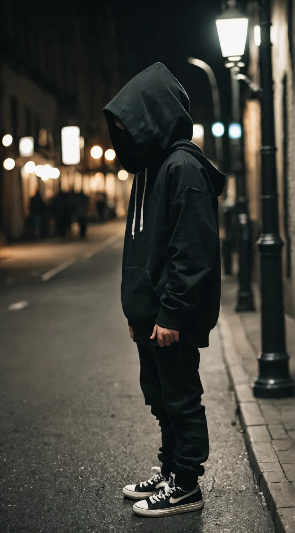 ai character: black hoodie background