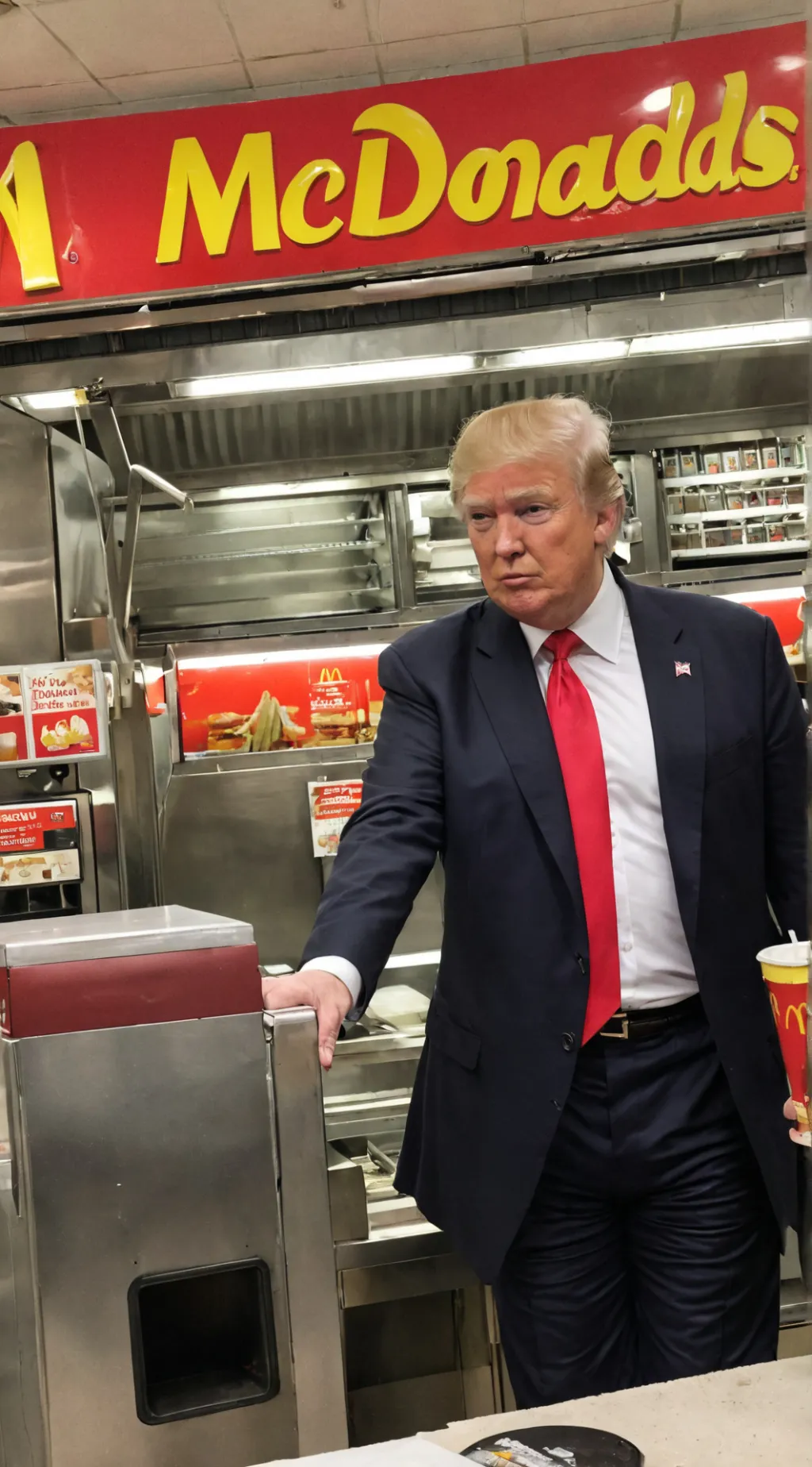 ai character: TRUMP+MCDONALD'S  background