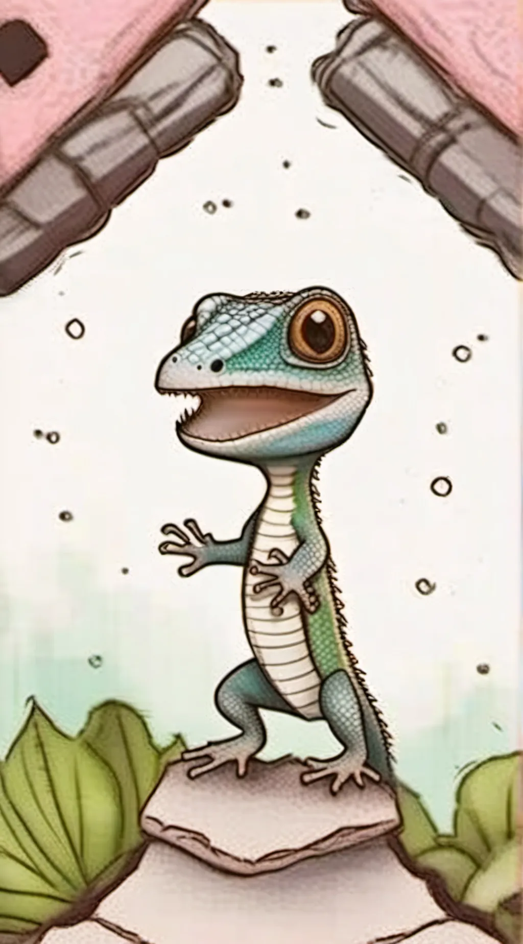 ai character: Geico lizard ￼￼ background