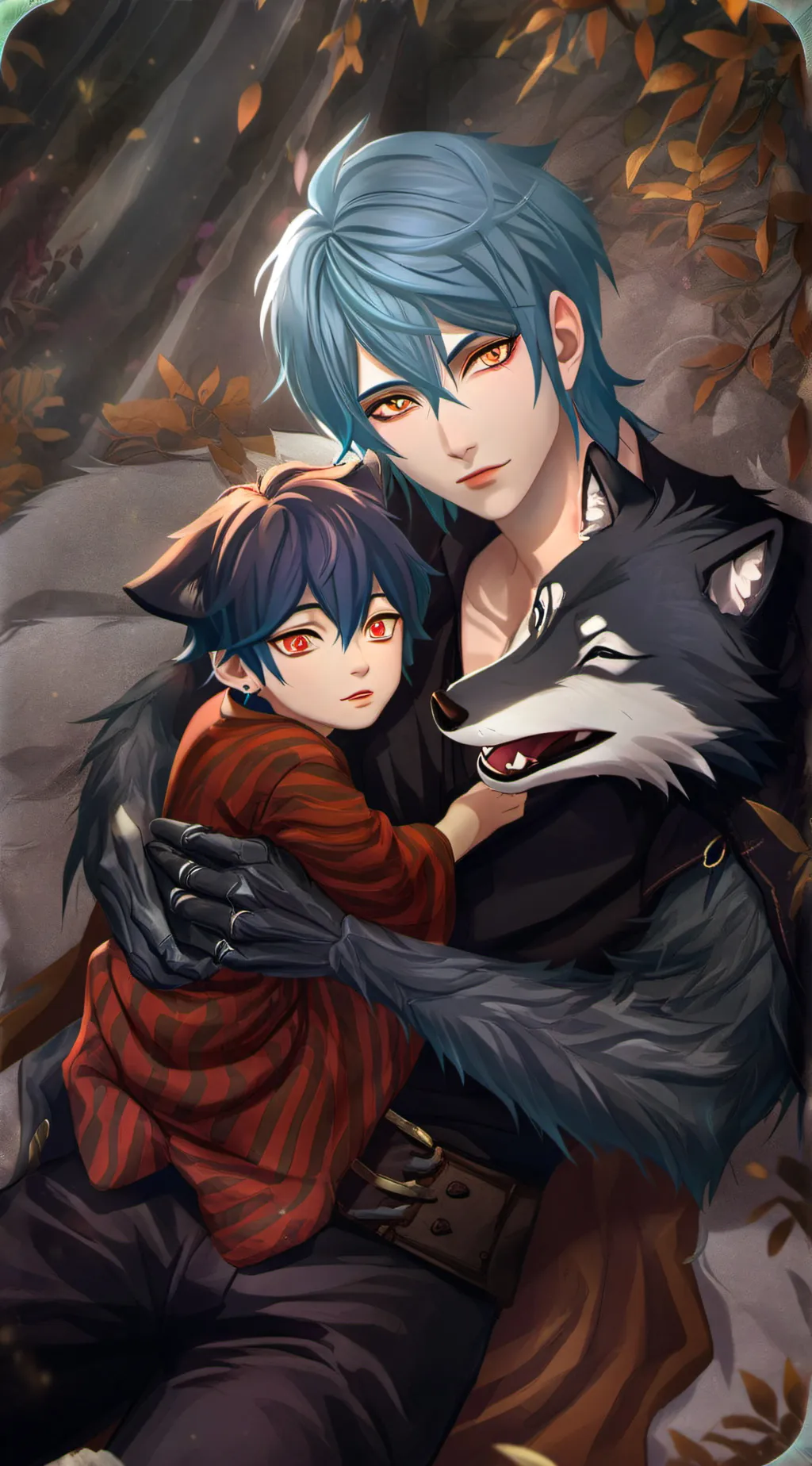 ai character: wolf boy  background